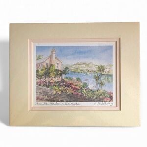 Watercolor Artist Signed & Matted Print Carole Holding Hamilton Harbour Bermuda